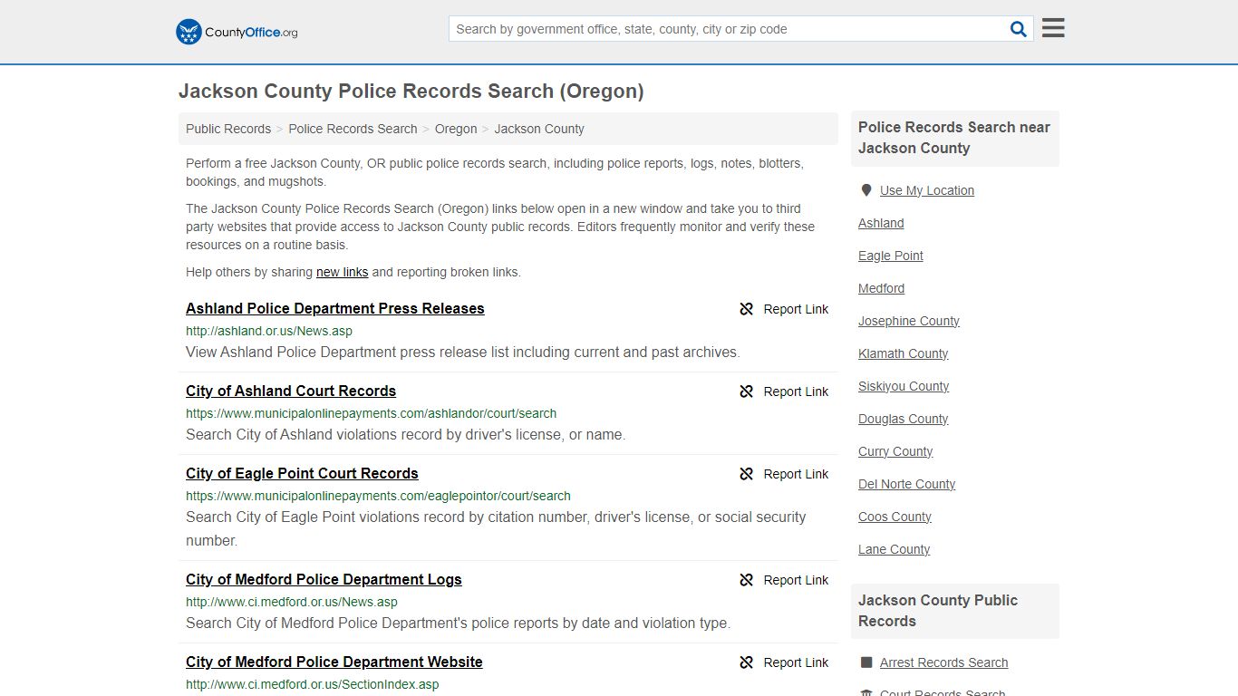 Police Records Search - Jackson County, OR (Accidents & Arrest Records)