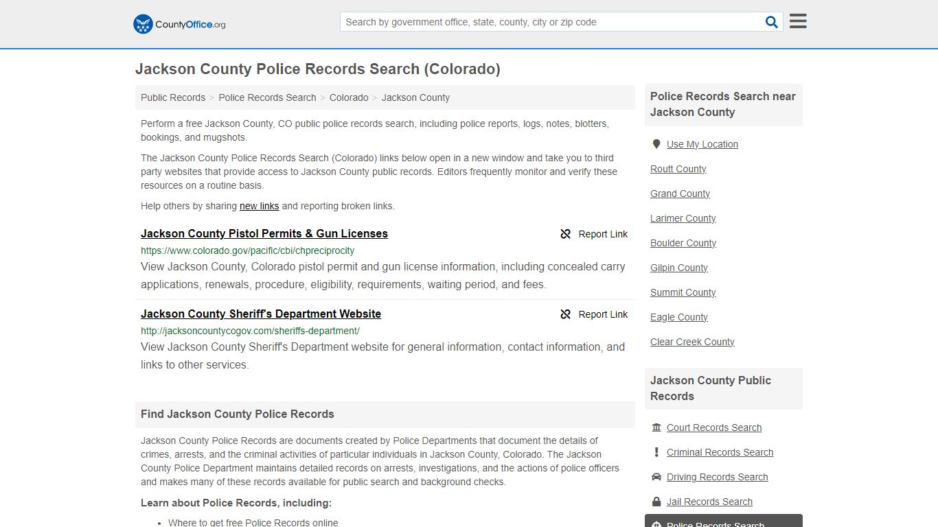 Jackson County Police Records Search (Colorado) - County Office