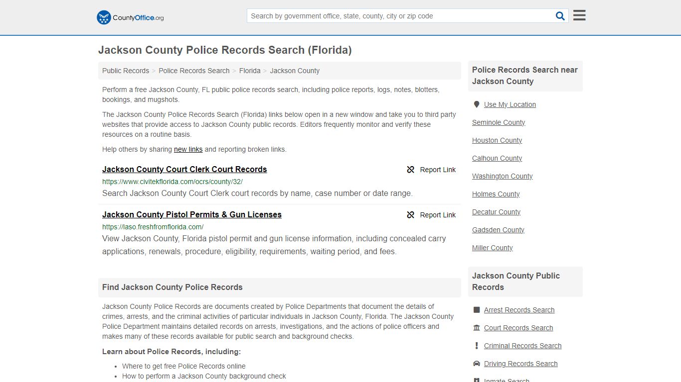 Jackson County Police Records Search (Florida) - County Office