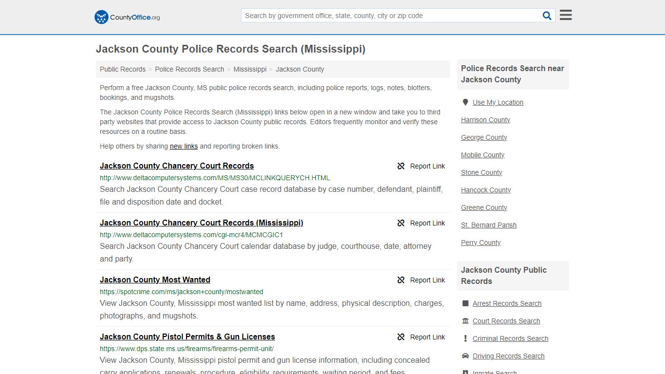 Jackson County Police Records Search (Mississippi) - County Office