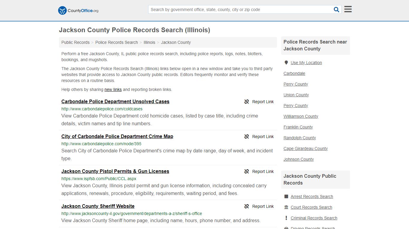 Jackson County Police Records Search (Illinois) - County Office